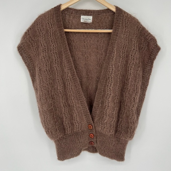 Vintage Christian Dior Separates Mohair‎ Wool Brown Button V Neck Sweater Vest - Picture 1 of 9